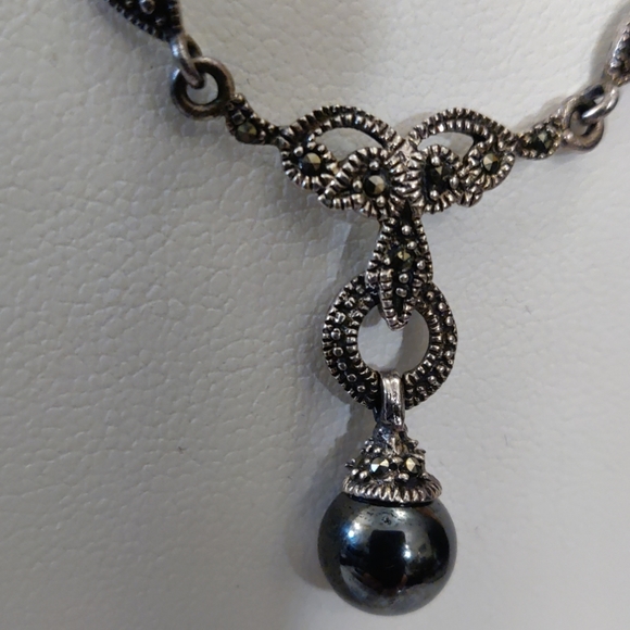Unk Jewelry - 925 silver & marcasite necklace w/ 1"focal (#46)